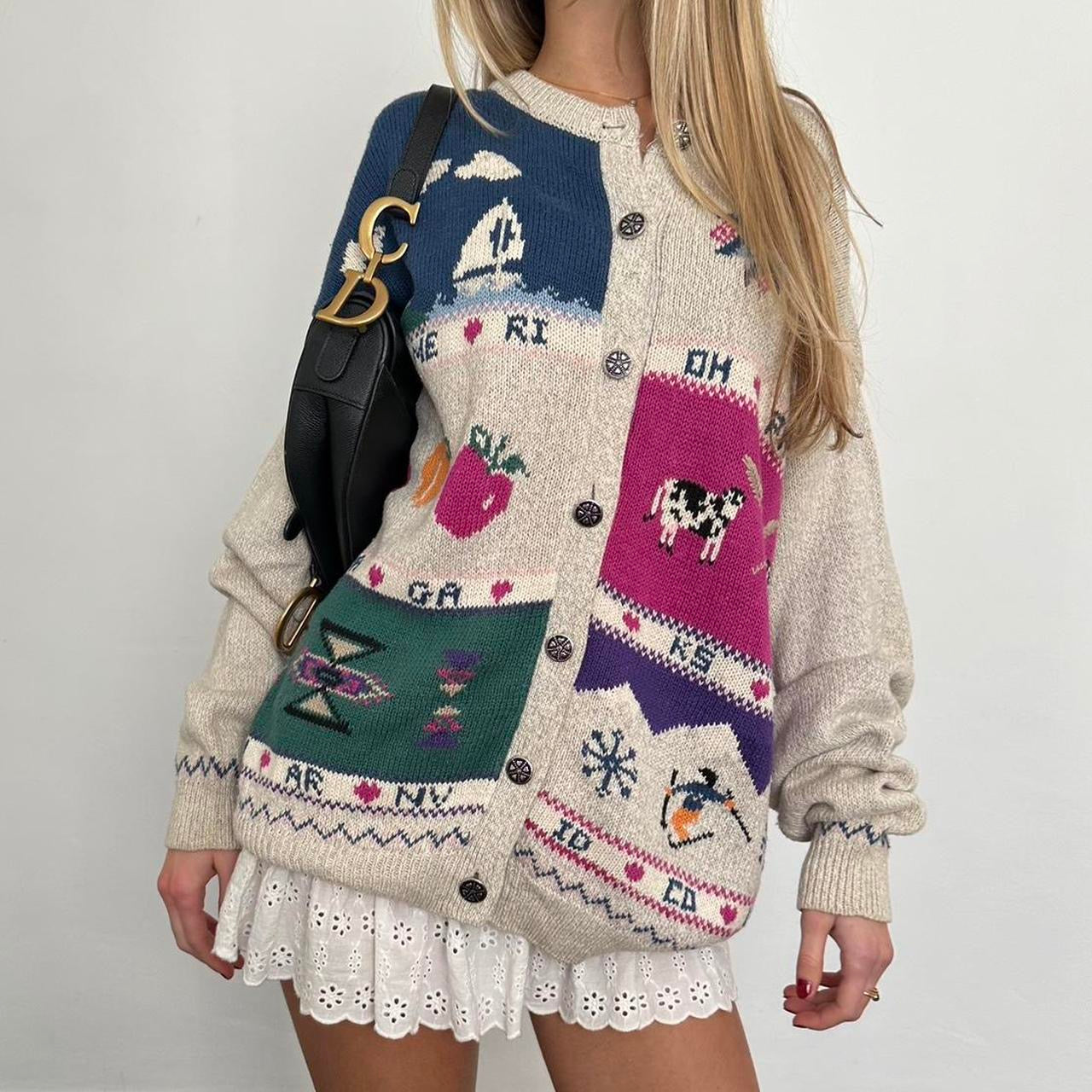 Vintage 90โs preppy knit cardigan ๐๐งบ