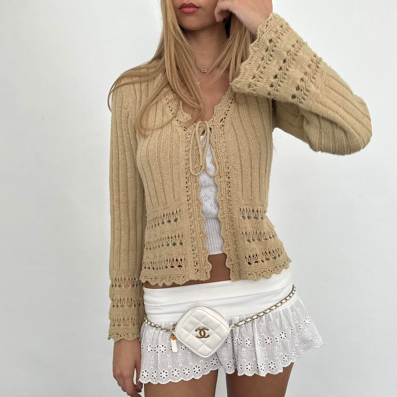 Vintage tan crochet delicate layering cardigan