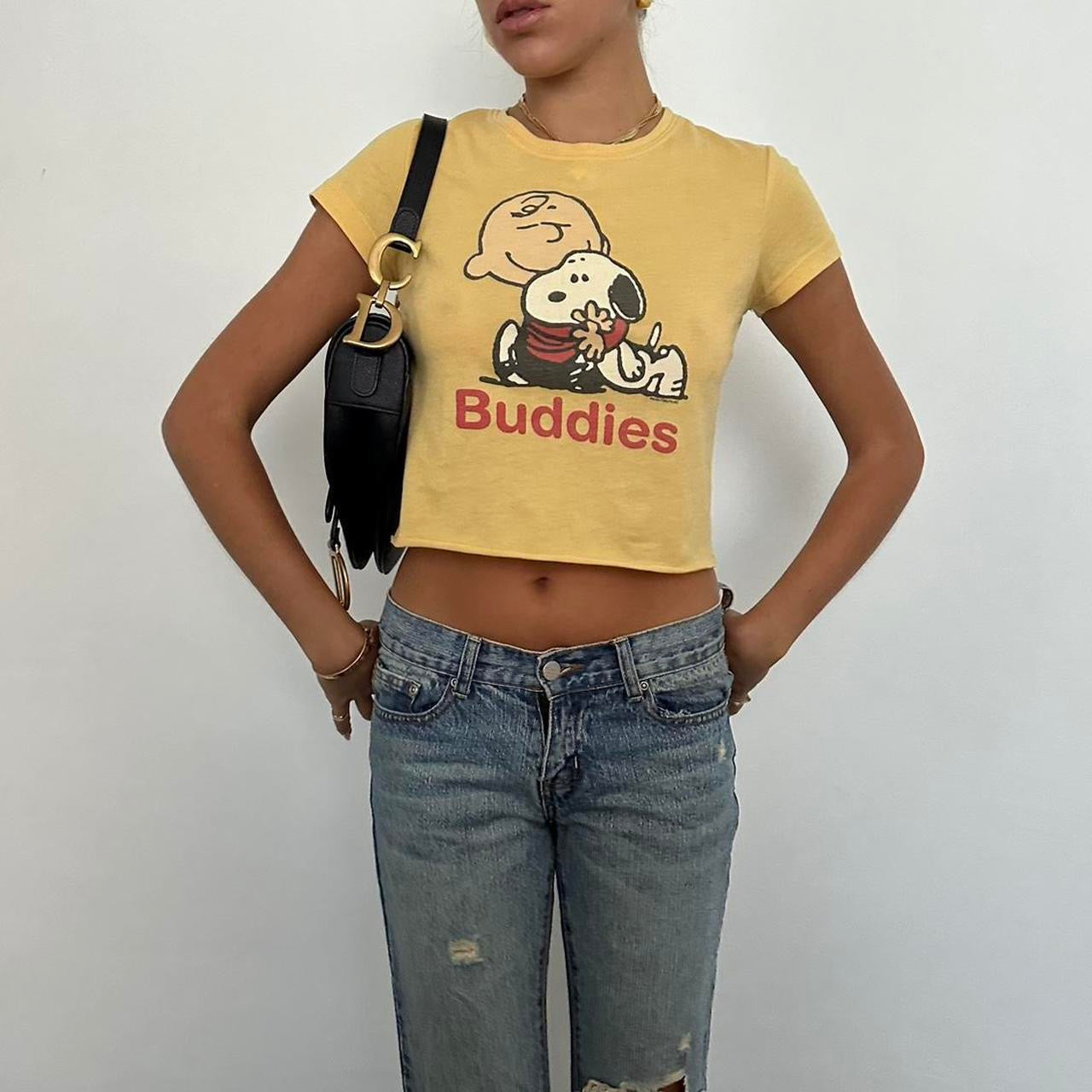 Vintage yellow snoopy graphic pink baby tee
