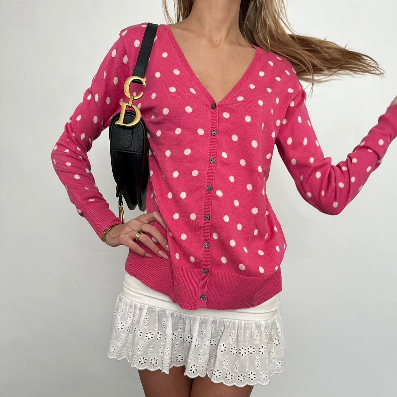 Vintage polka dot pink button cardigan top š