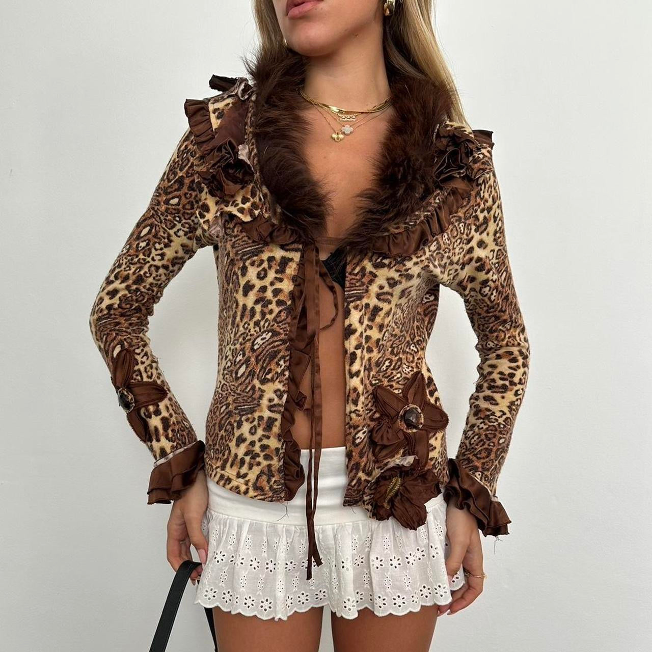 Vintage 90’s leopard print tie up cardigan