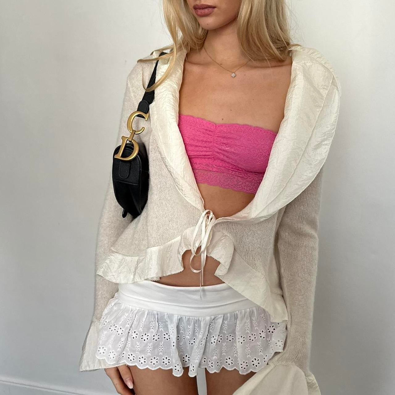 Vintage white tie up cardigan top