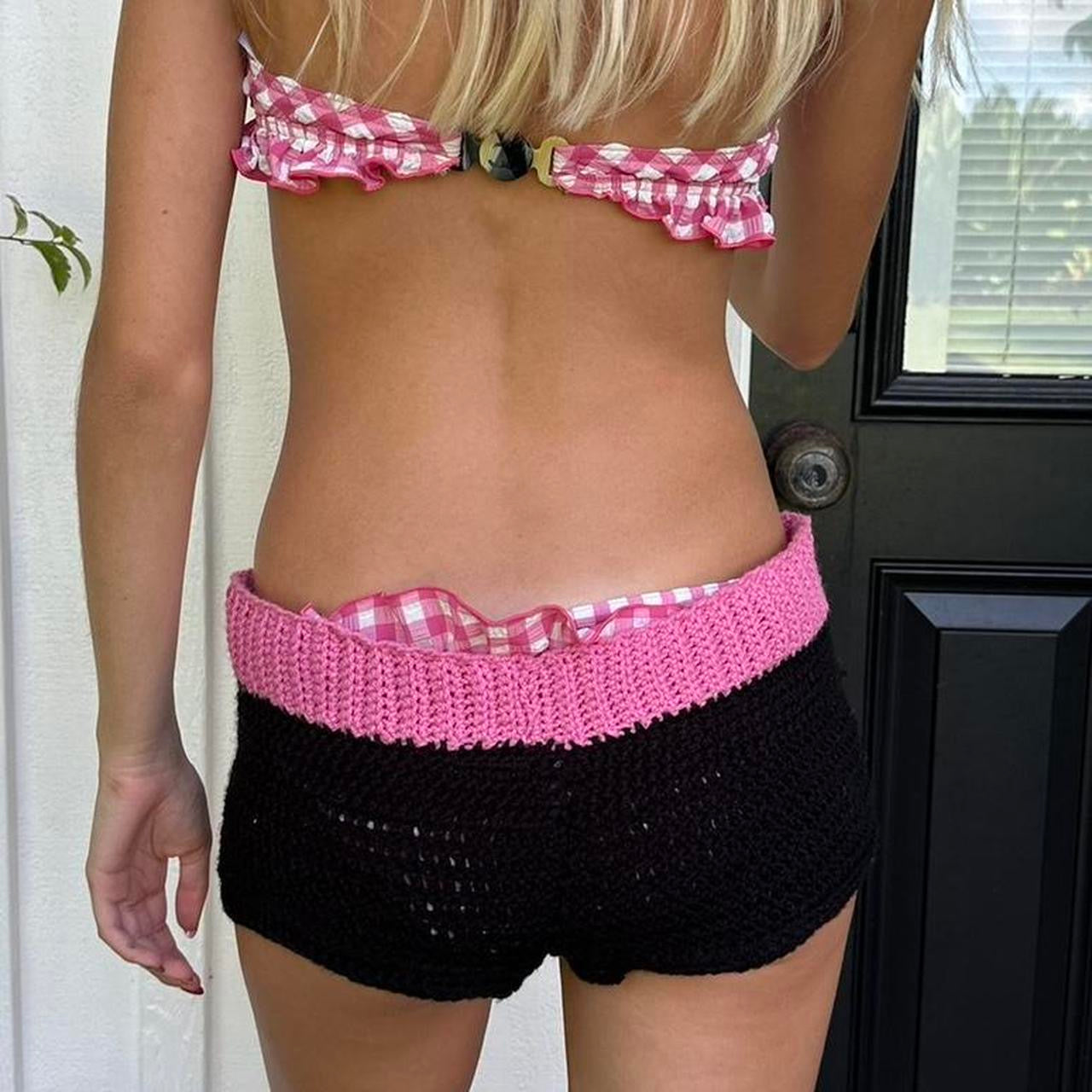 Vintage black and pink knit mini shorts
