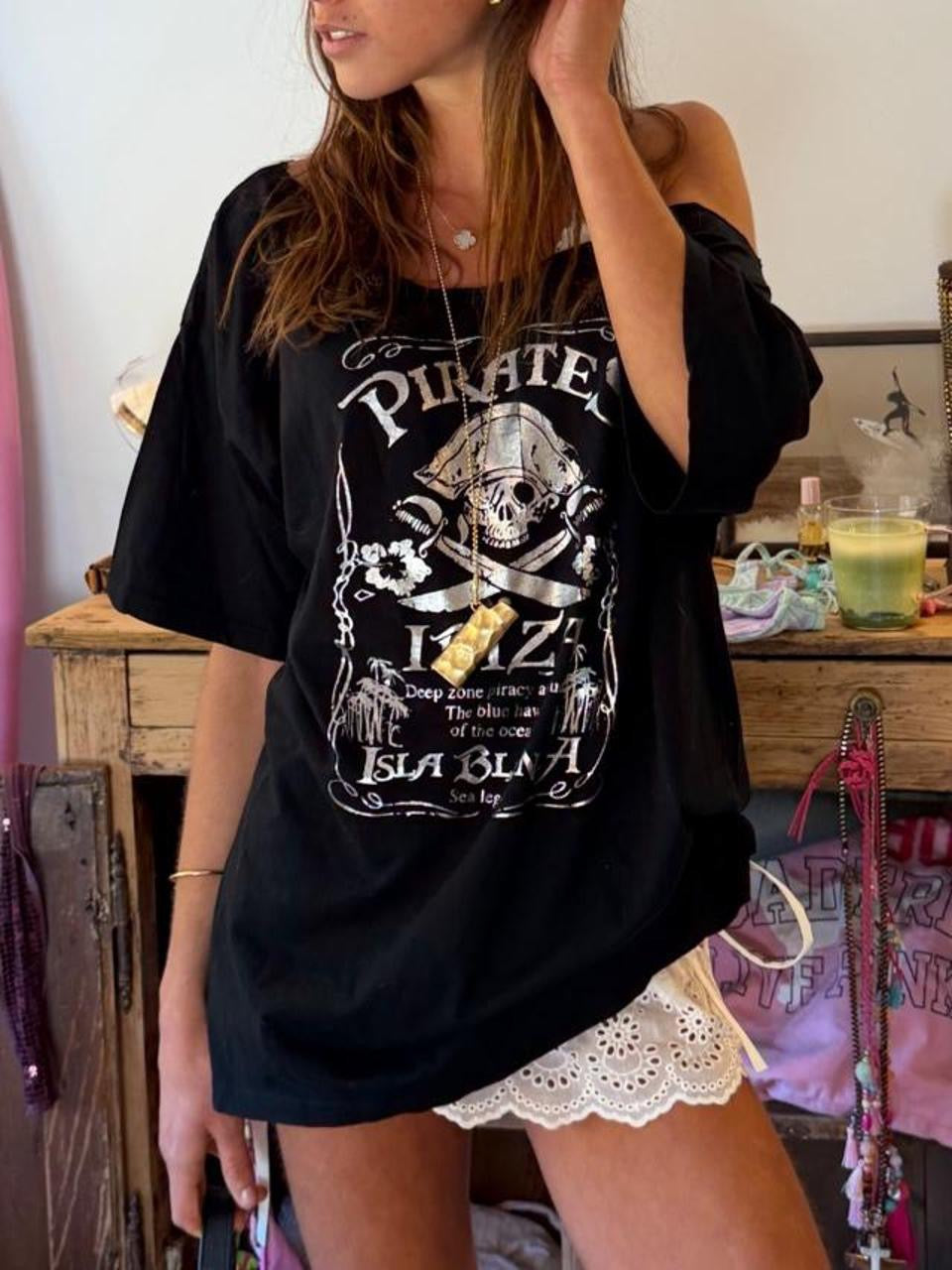 Vintage 2000’s Ibiza Pirates black off shoulder top