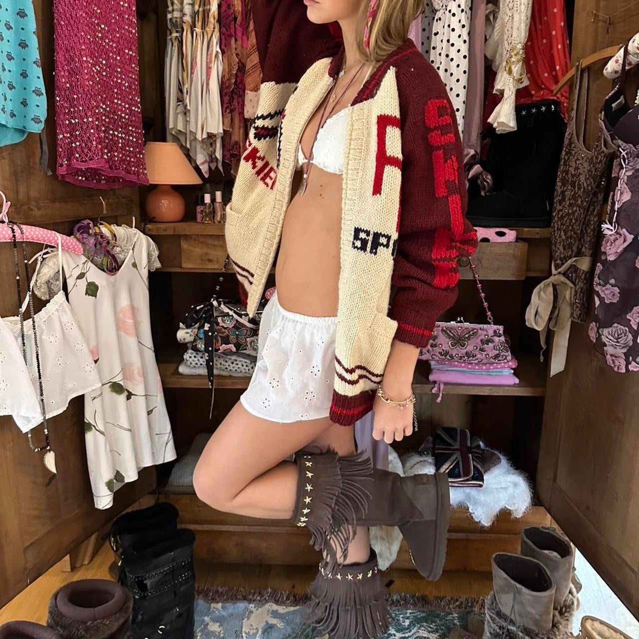 Vintage 90’s knitted ski rare winter cardigan jacket