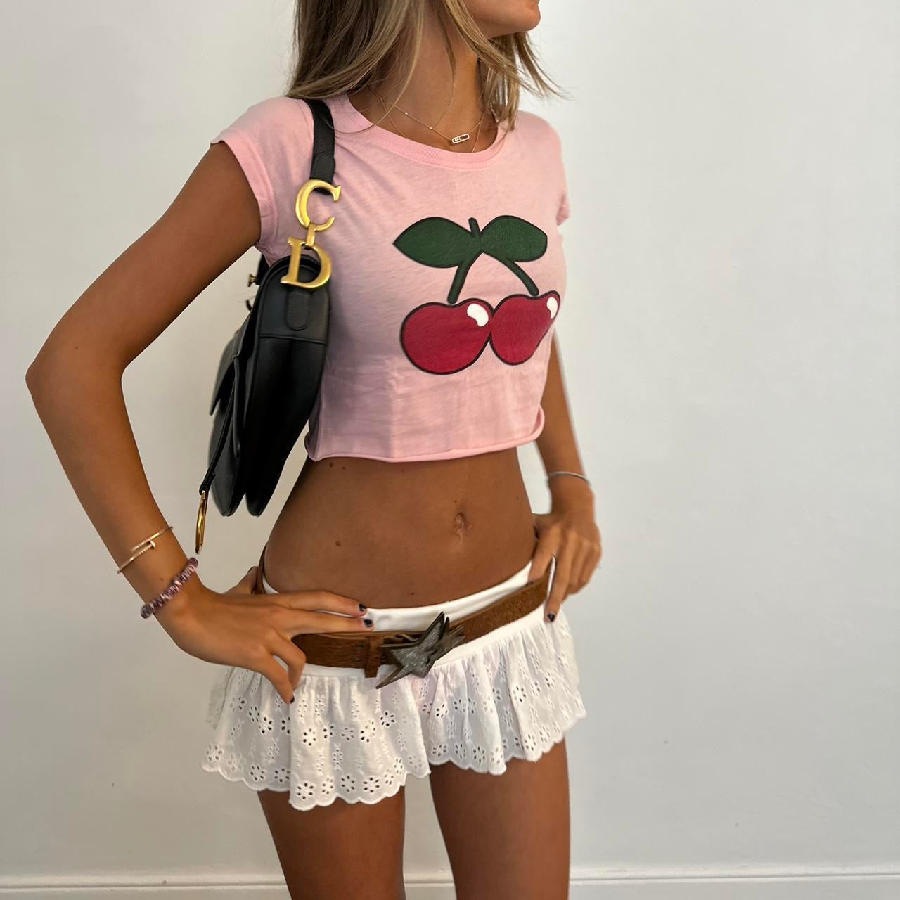 Vintage pink cherry baby tee π