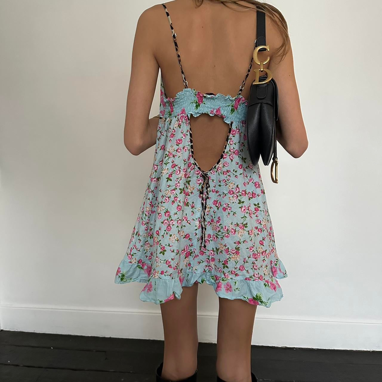 Vintage 2000ās rose and leopard print babydoll dress