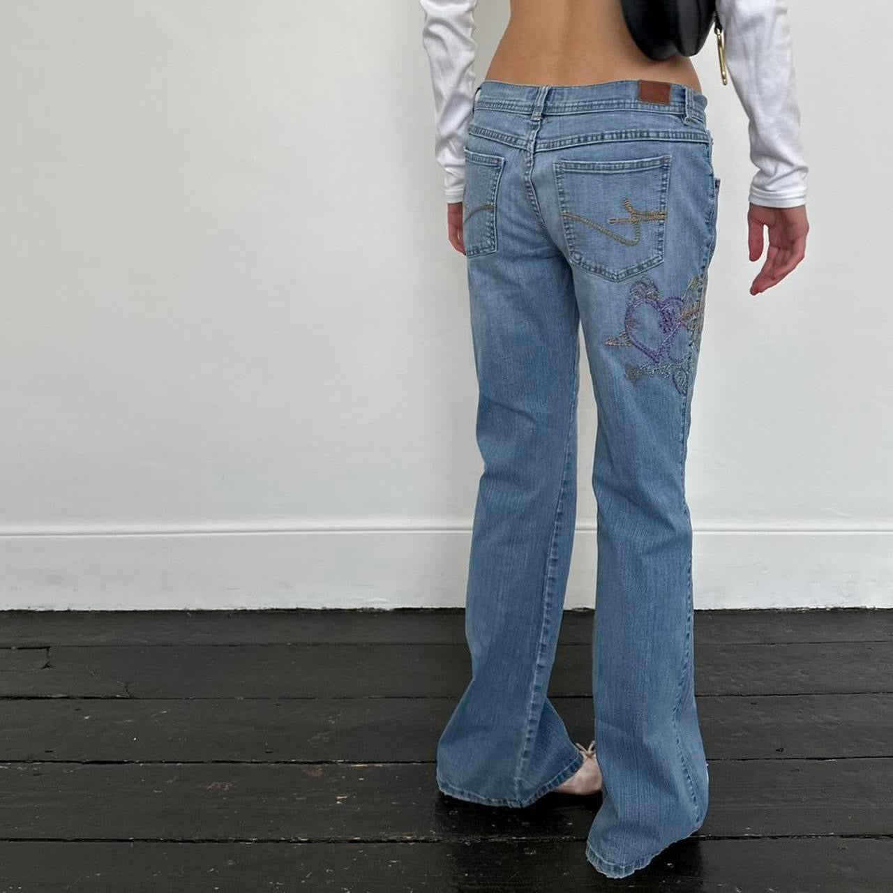 Vintage heart embroidered bootcut jeans