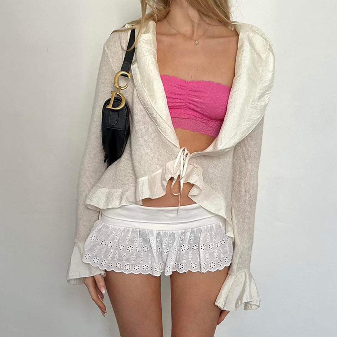 Vintage white tie up cardigan top