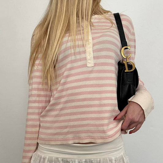 Vintage 90’s Polo Jeans Ralph Lauren pink striped long sleeve Henley top