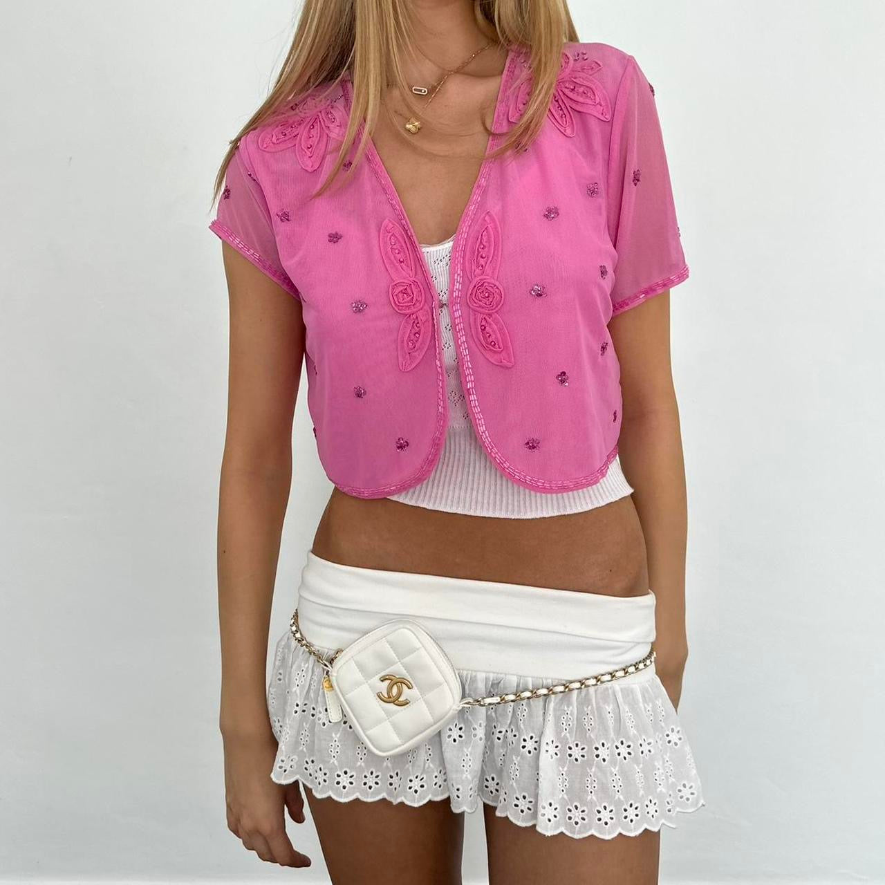 Vintage pink mesh delicate layering top