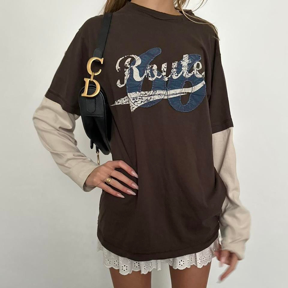 Vintage Route 66 graphic double layered long sleeve top