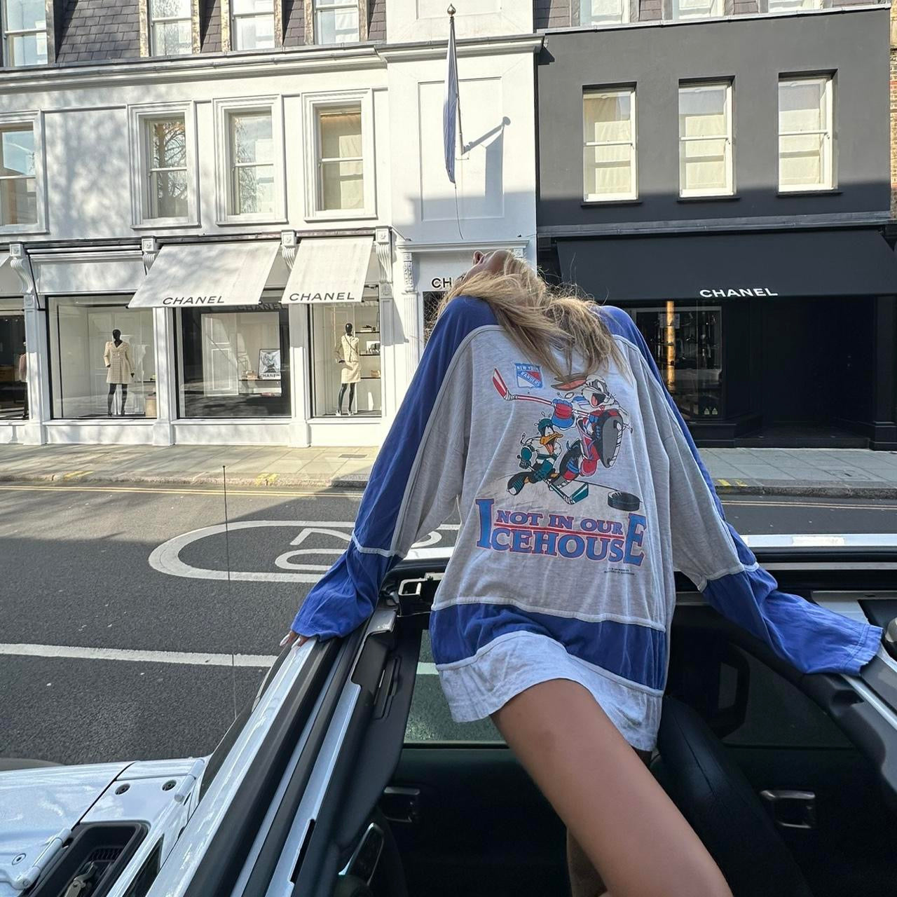 Vintage blue long sleeve jersey top