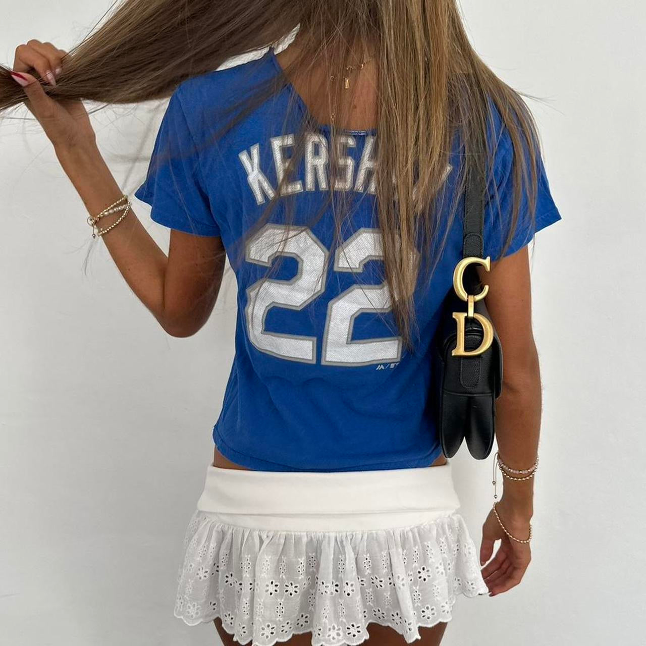 Vintage 2000ās blue dodgers off shoulder top