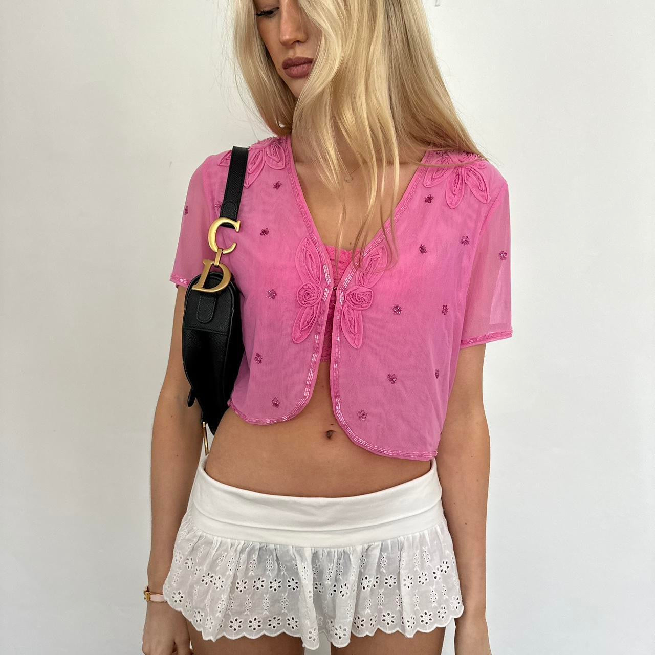 Vintage 90ās pink mesh butterfly cardigan top