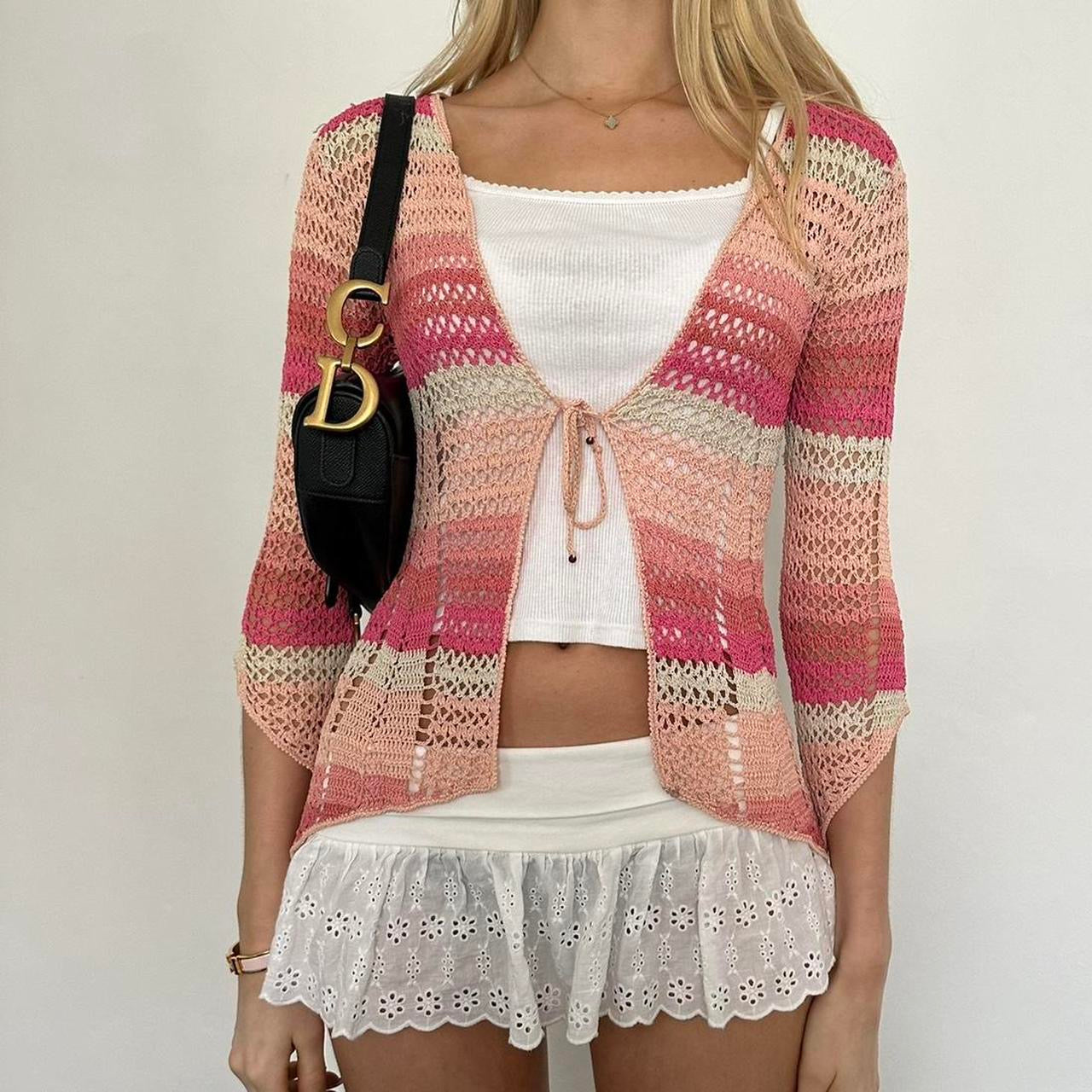 Vintage 90’s multicoloured tie up long sleeve cardigan top
