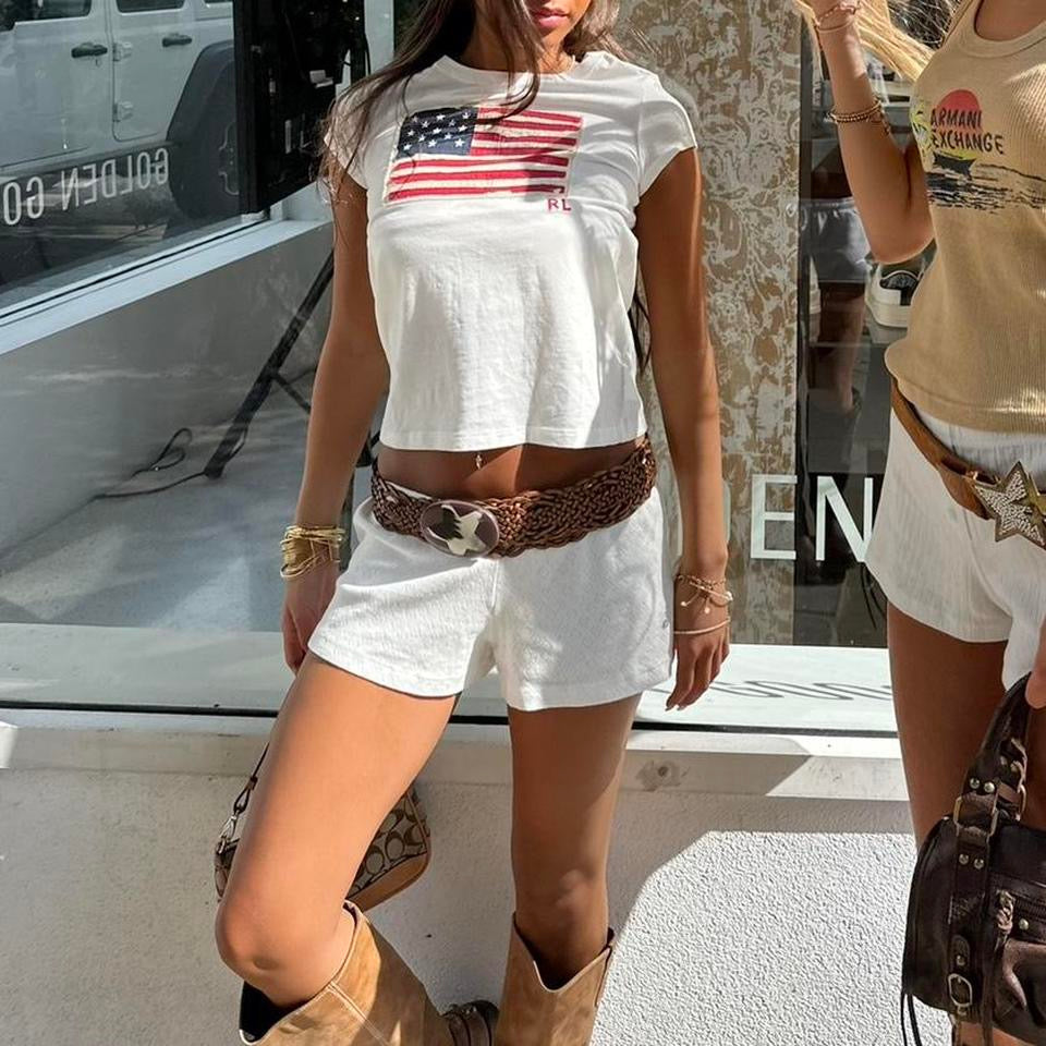 Vintage Ralph Lauren white American flag baby tee š¤