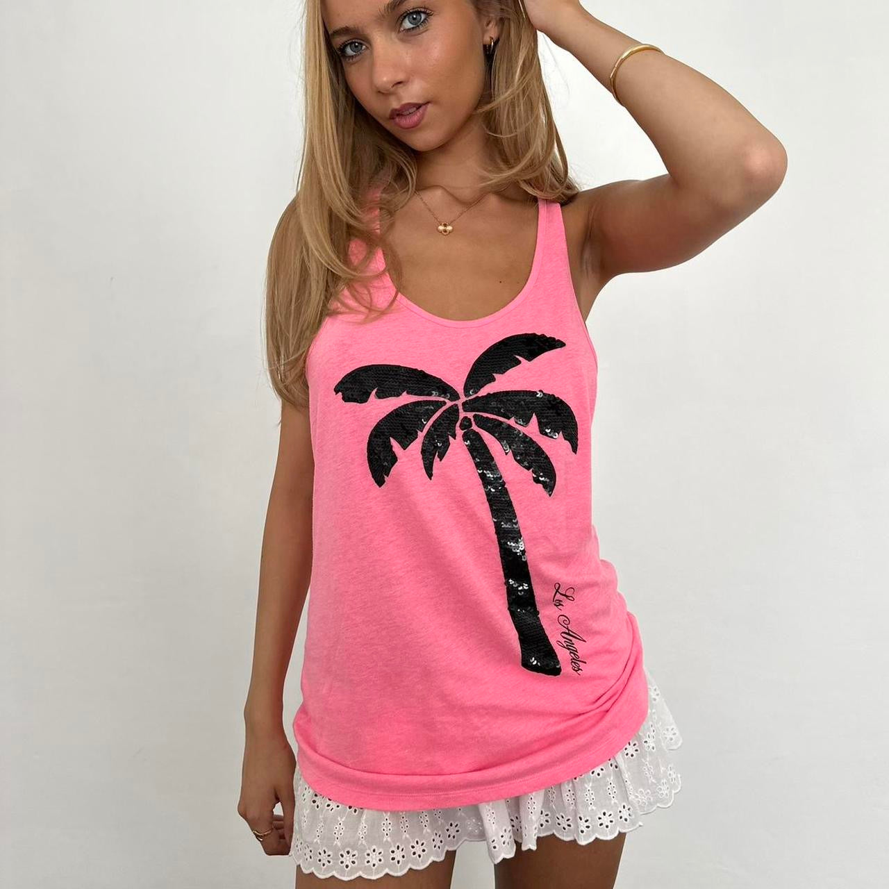 Vintage 2000’s Victoria’s Secret pink palm tree tank top