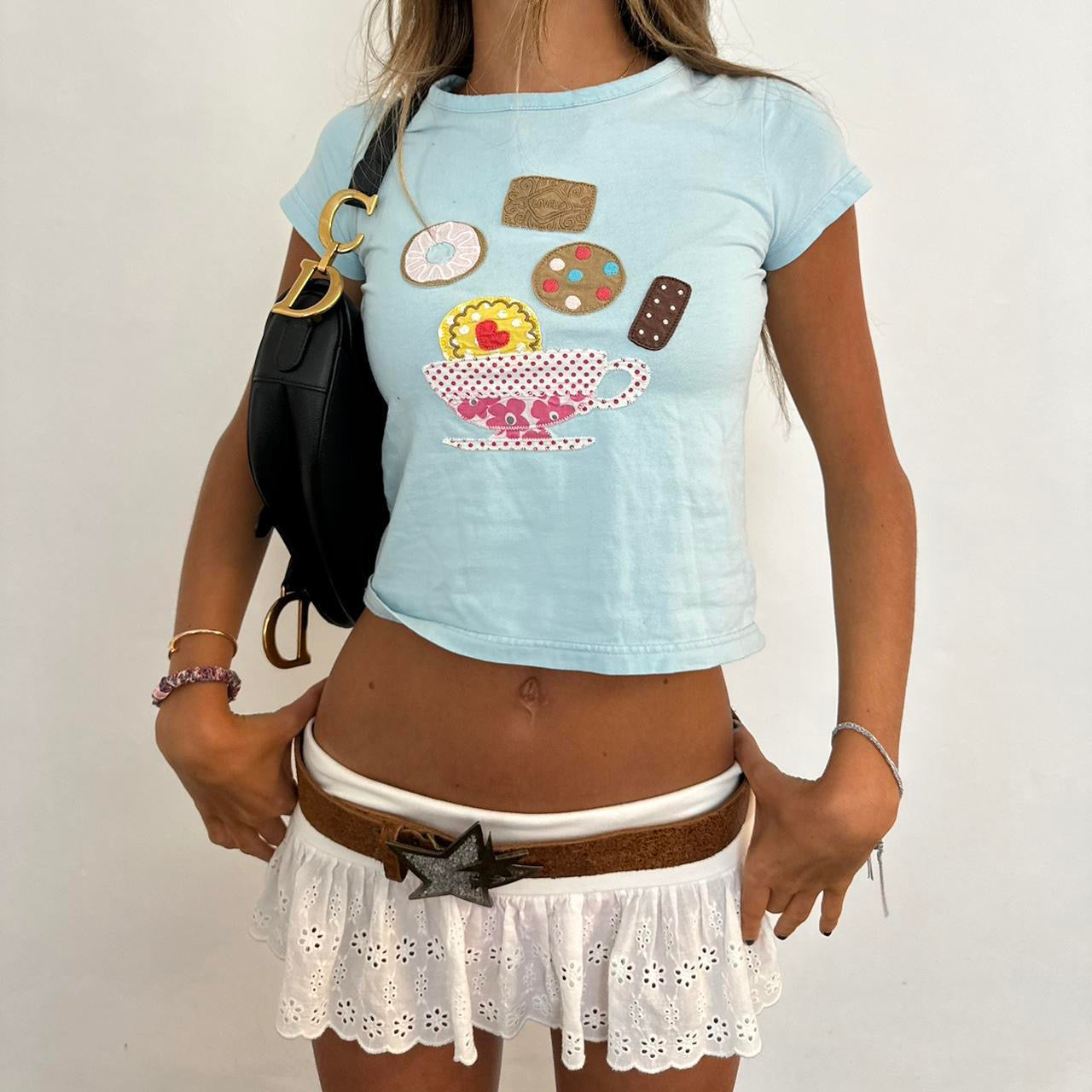 Vintage baby blue Tea & biscuits baby tee πͺπ΅π