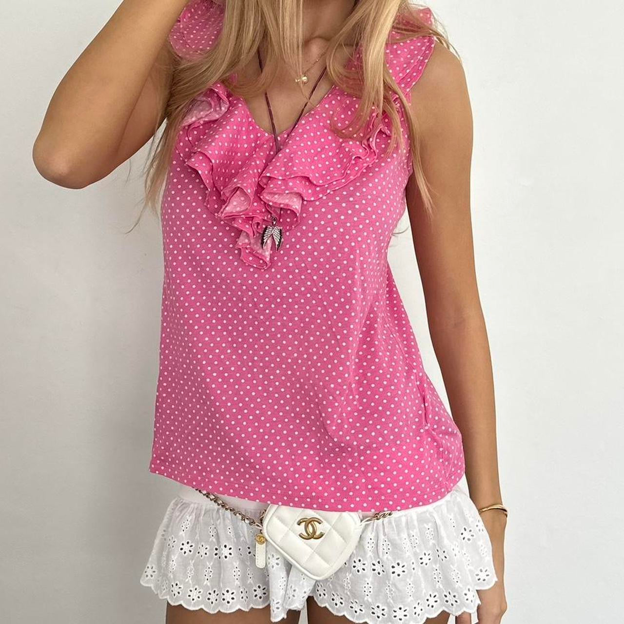 Vintage Ralph Lauren pink ruffle polka dot top