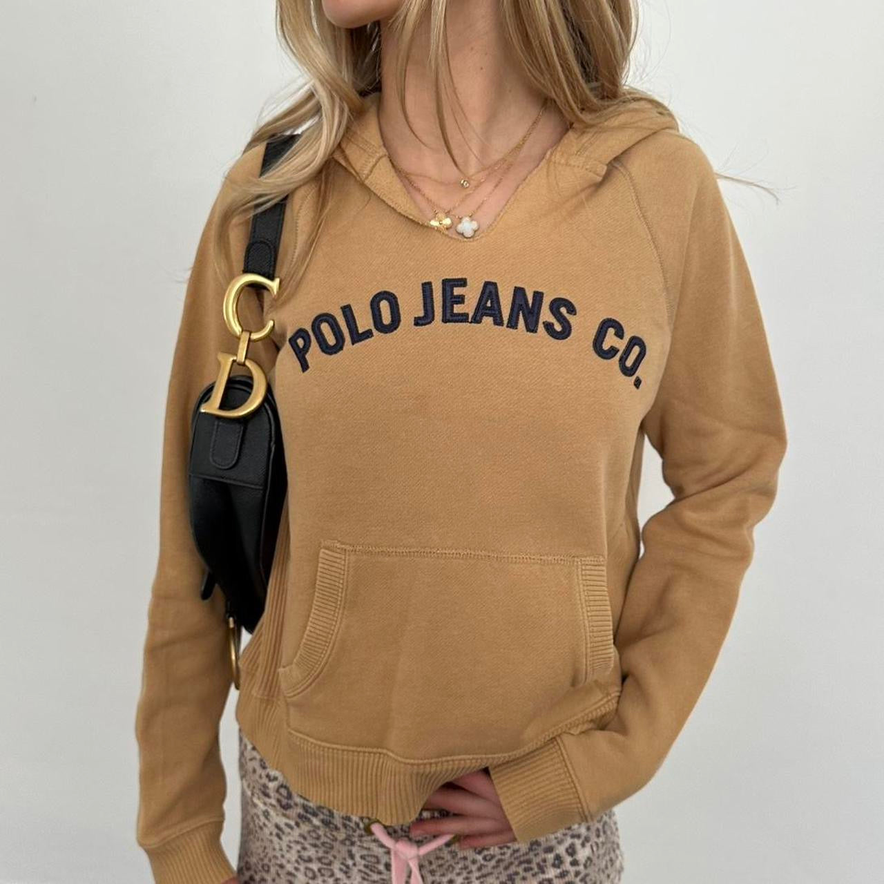 Vintage Polo Jeans by Ralph Lauren graphic light brown/tan hoodie