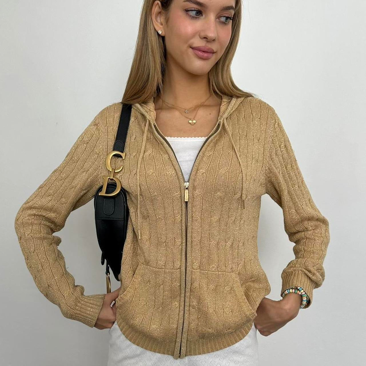 Vintage Ralph Lauren gold cable knit zip up hoodie
