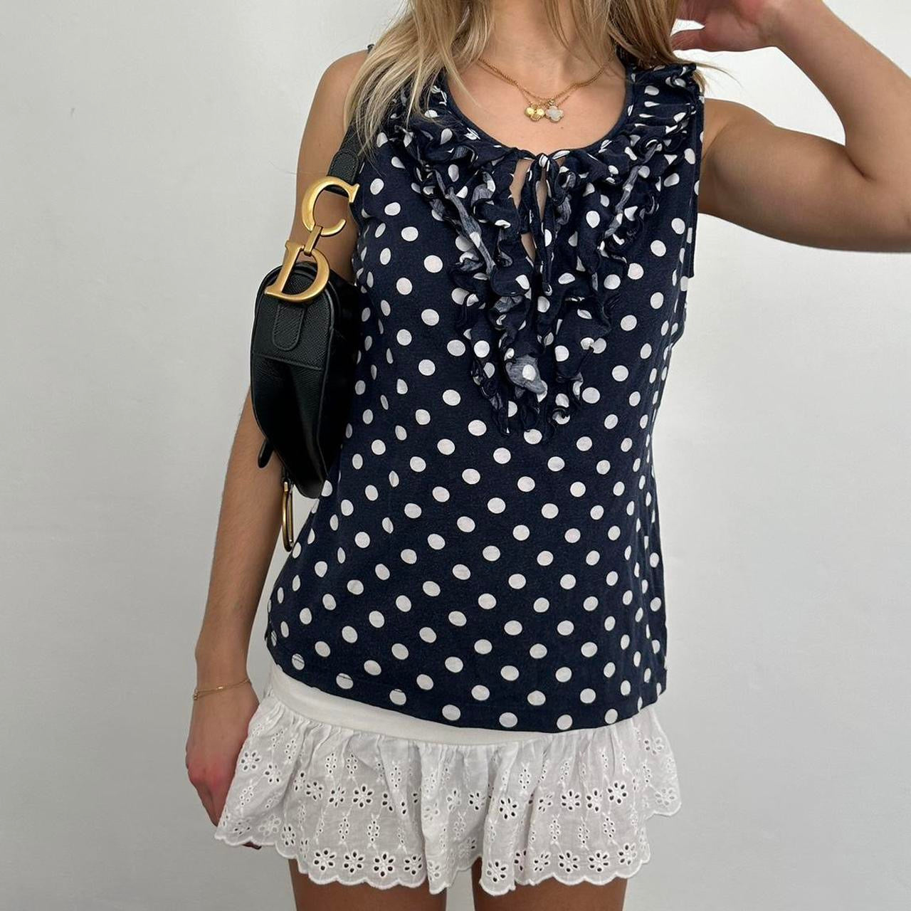 Vintage 2000s navy polka dot top