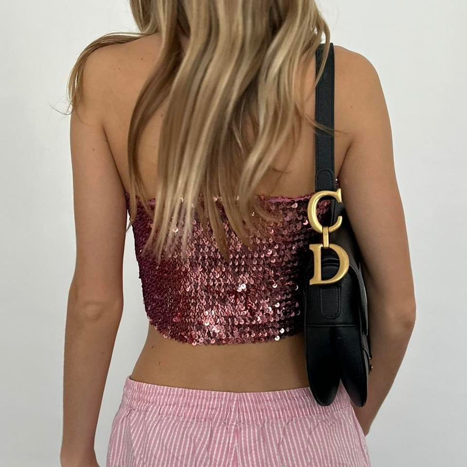 Vintage pink sequin strapless top