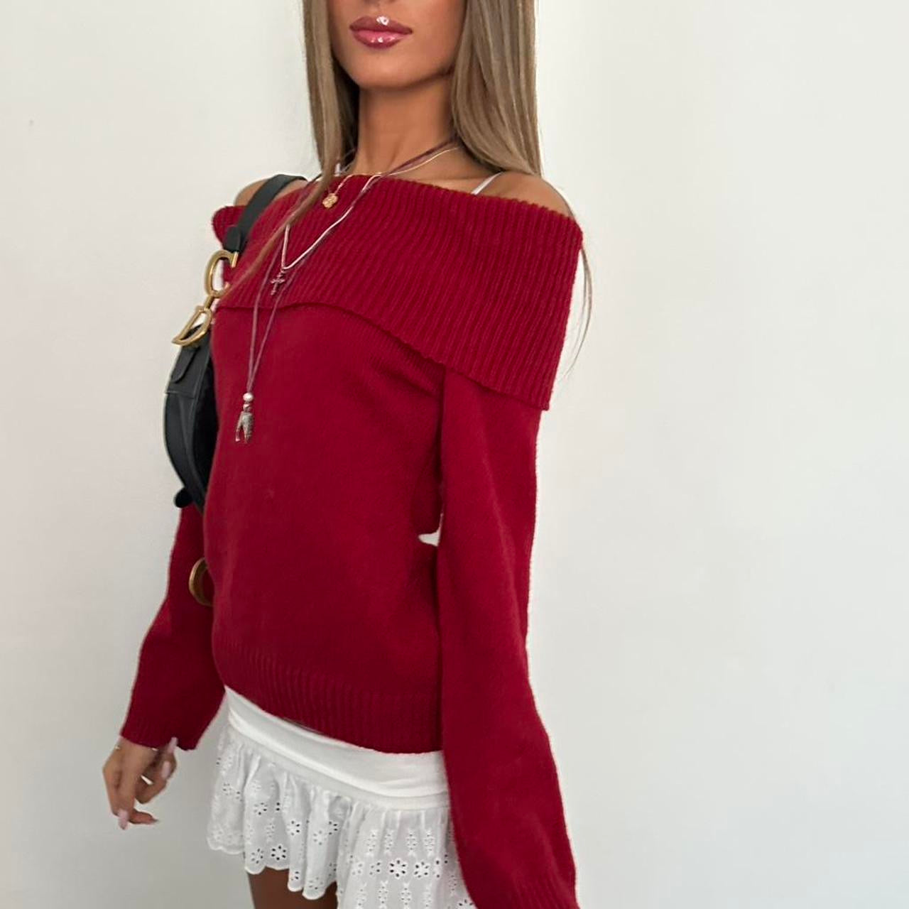 Vintage 2000’s off the shoulder red knit sweater