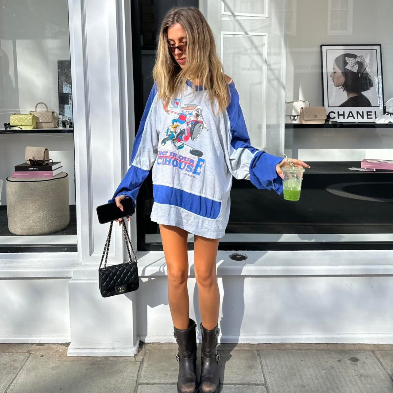 Vintage blue long sleeve jersey top