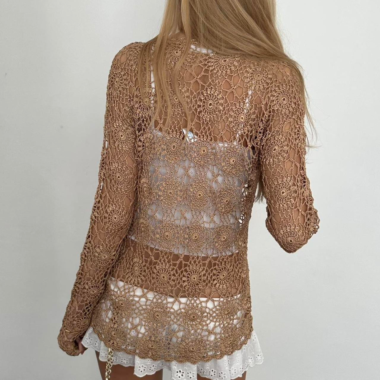 Vintage 90’s beige crochet cardigan top