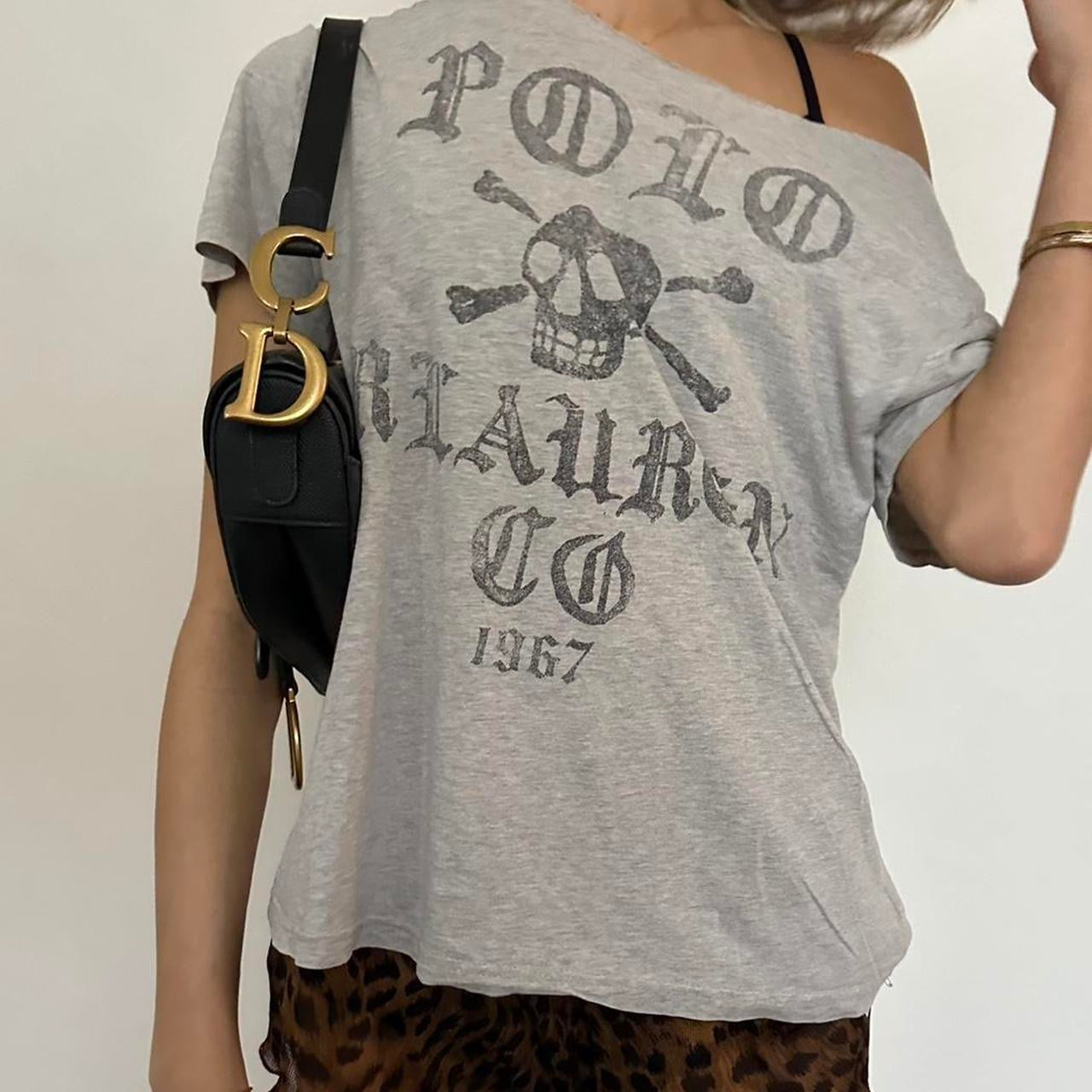 Vintage Ralph Lauren grey graphic off the shoulder top