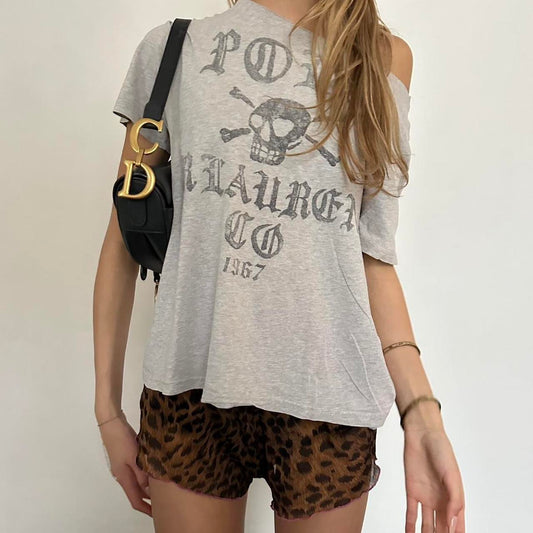 Vintage Ralph Lauren grey graphic off the shoulder top