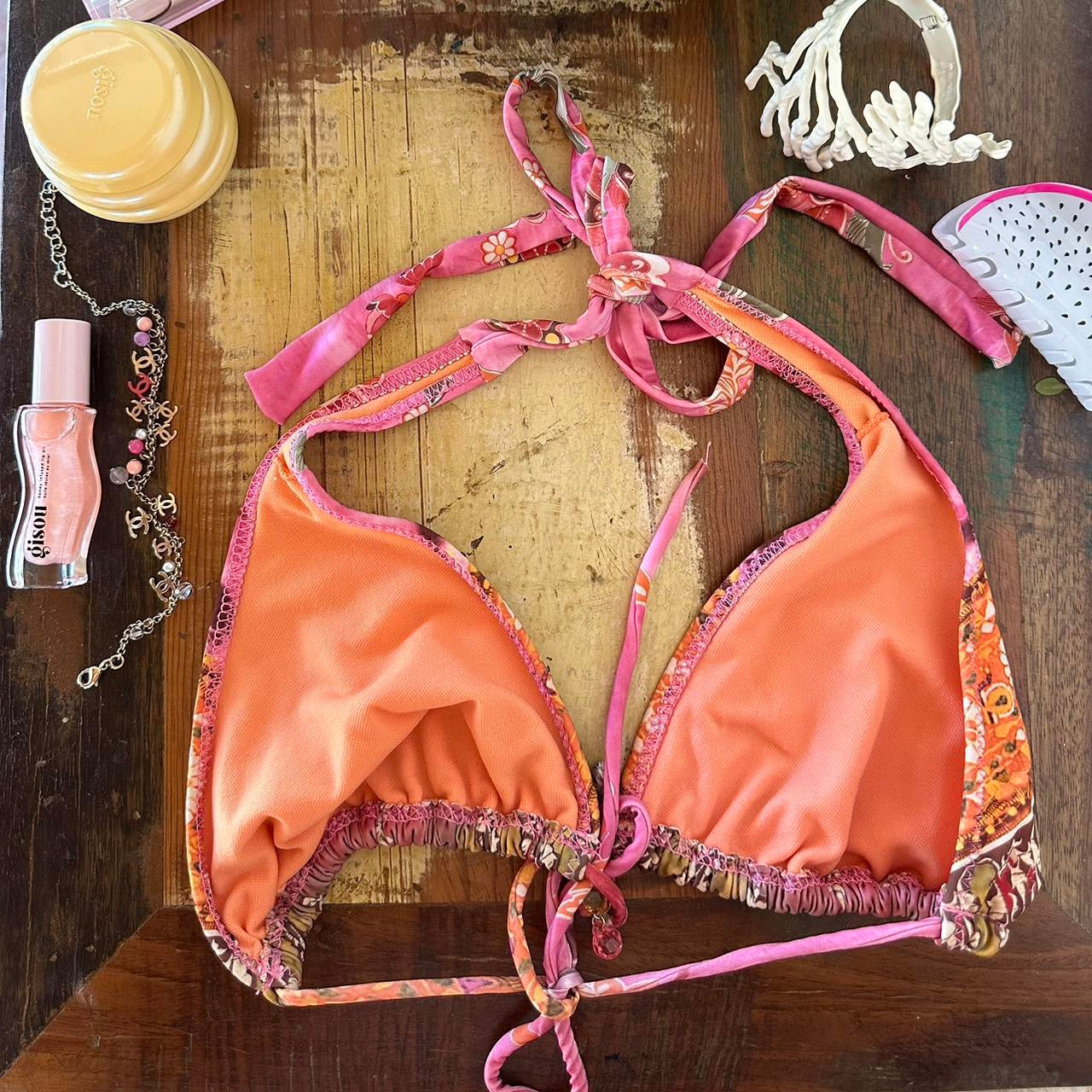 Vintage Victoria’s Secret 90’s pink pattern charm bikini top