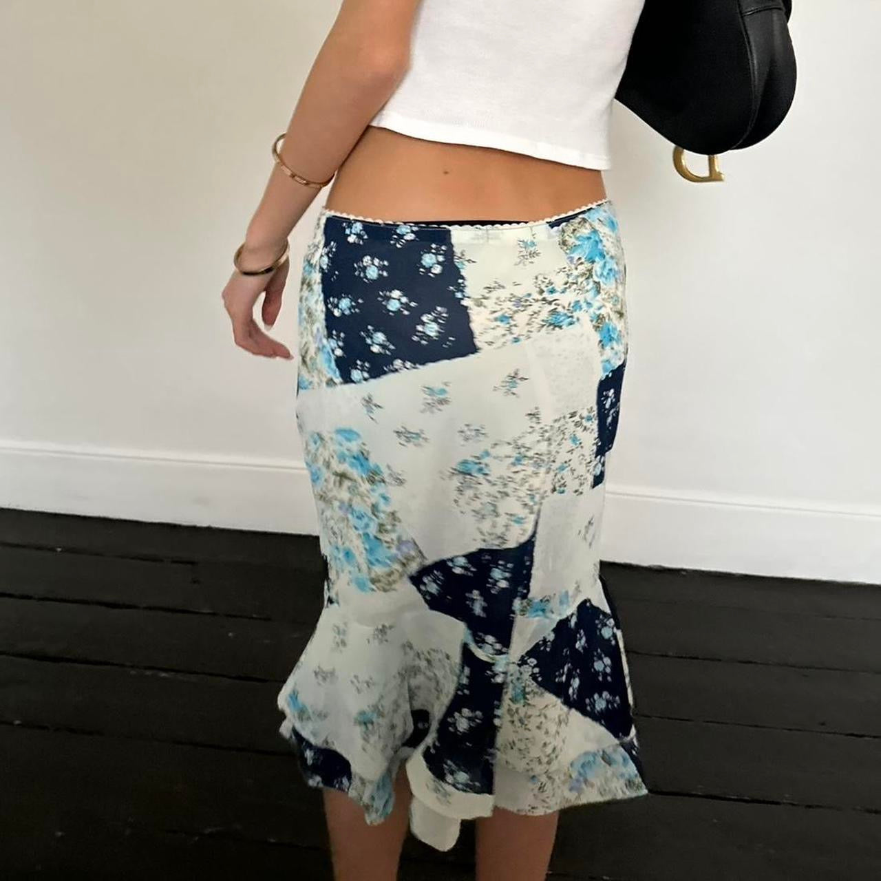 Vintage 90’s blue patchwork midi skirt