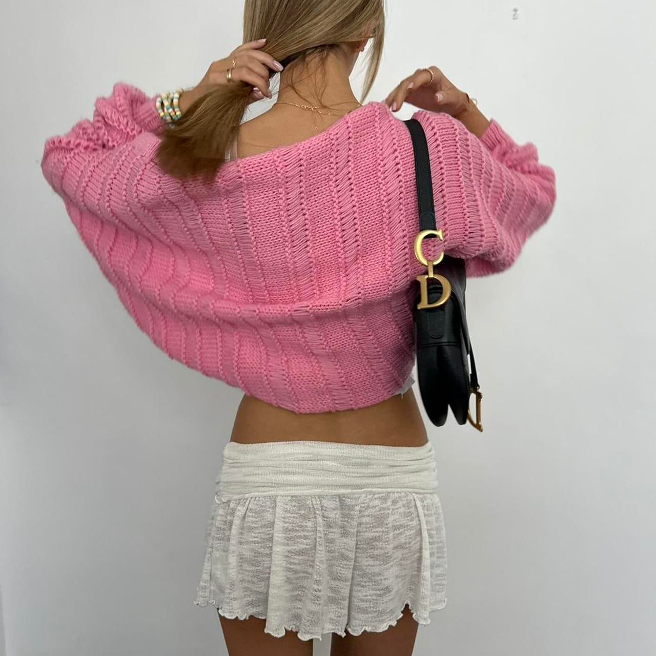 Vintage pink knit layering cardigan top