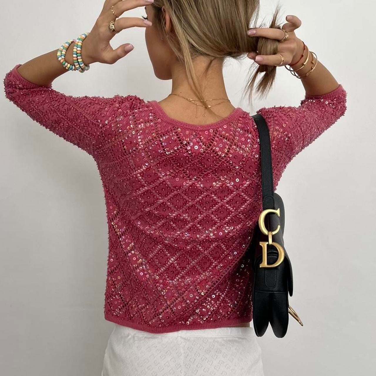 Vintage pink knit sequin cardigan top