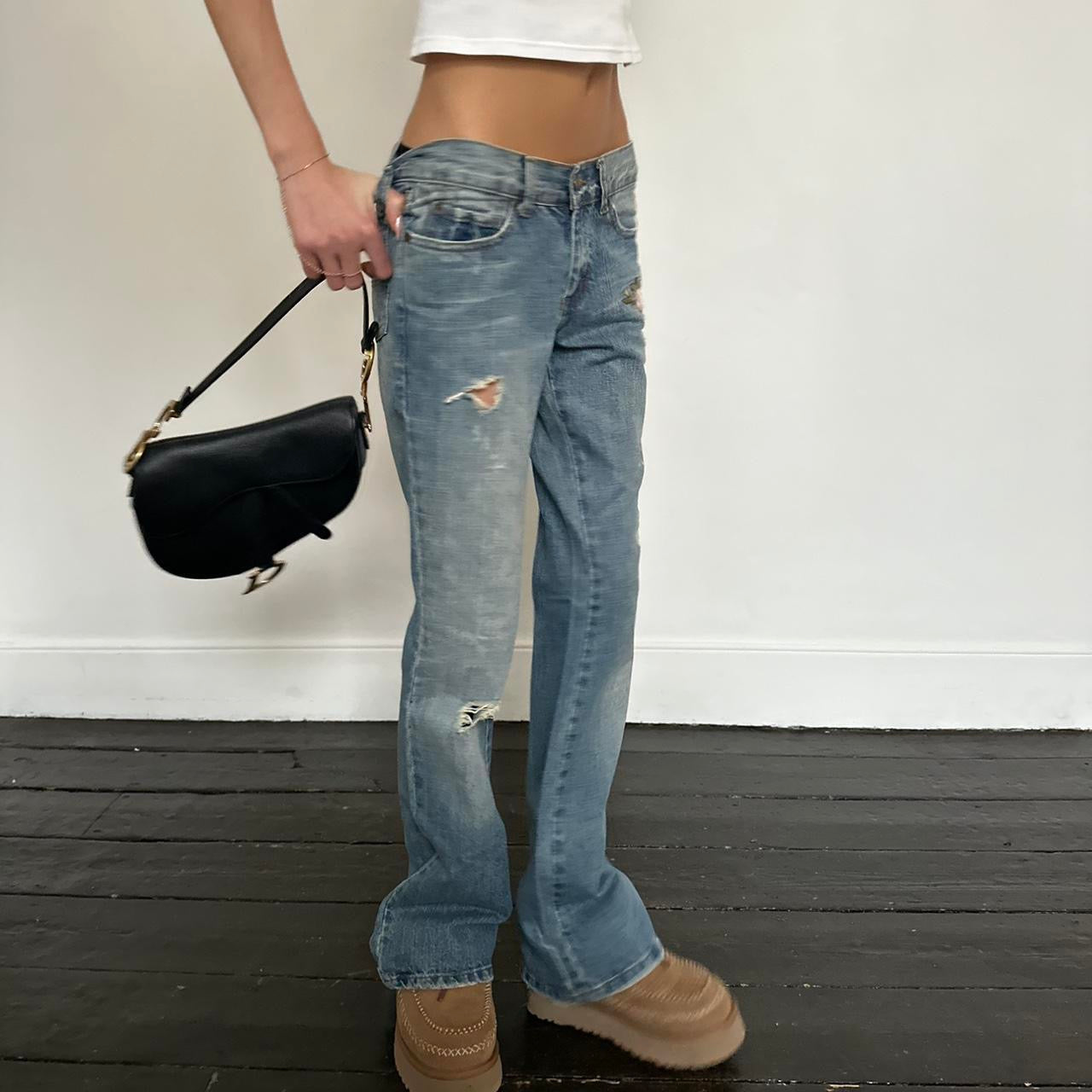 Vintage Abercrombie and Fitch 2000’s blue embroidered bootcut jeans