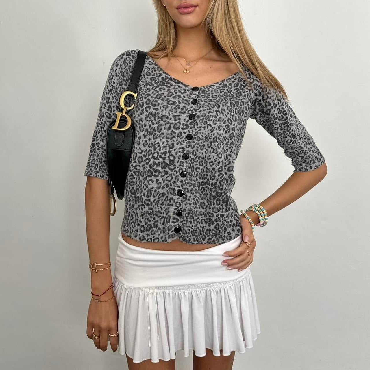 Vintage grey leopard print cardigan top