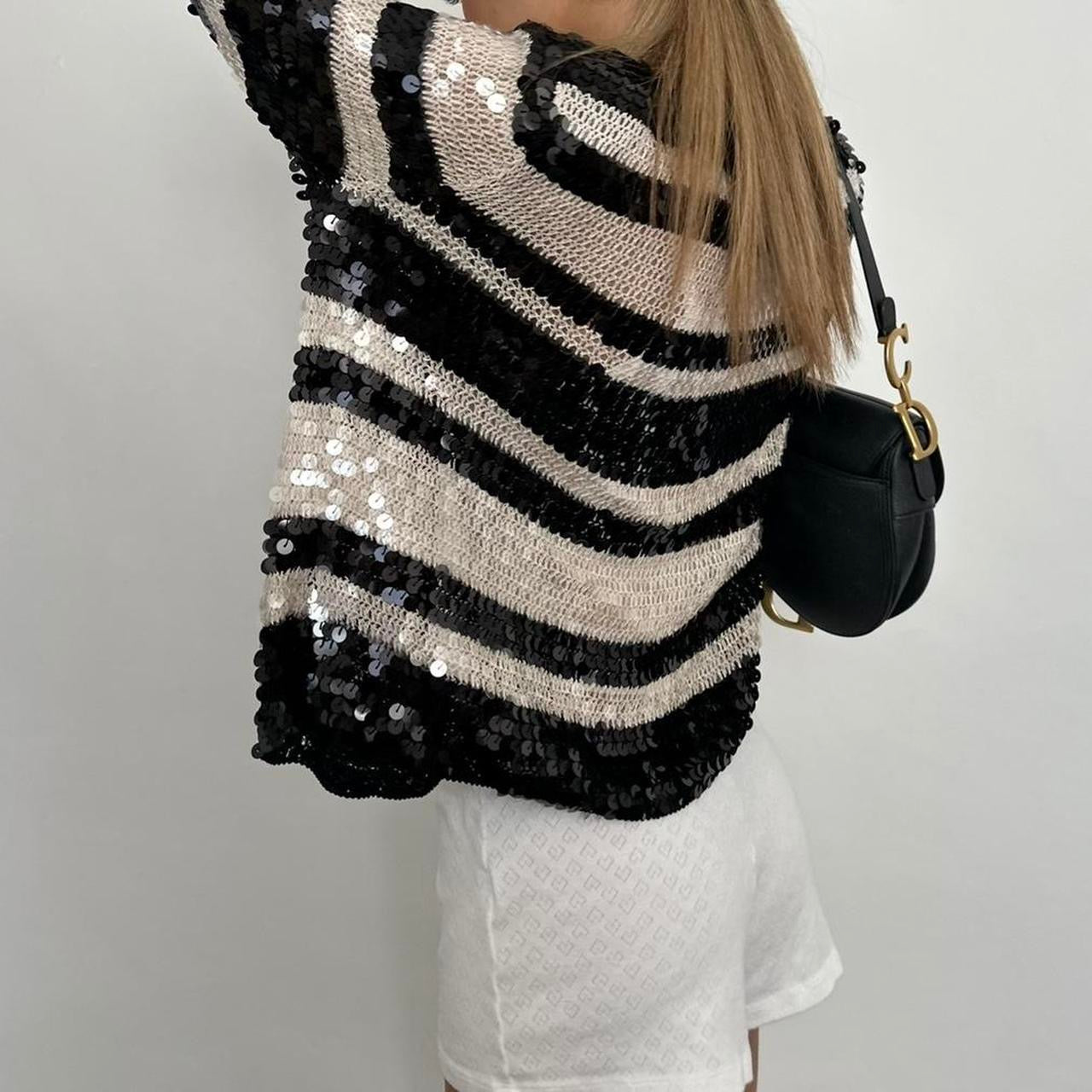 Vintage 90ās black and white sequin striped cardigan top