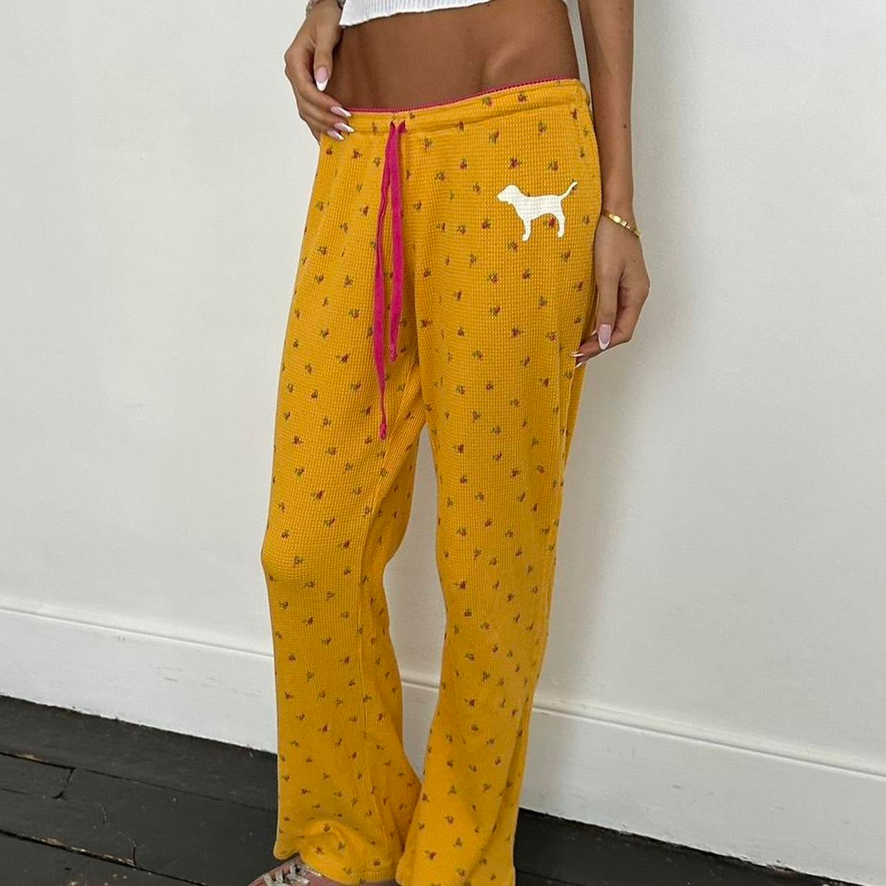 Vintage 2000’s Victoria’s Secret yellow waffle floral print sweatpants