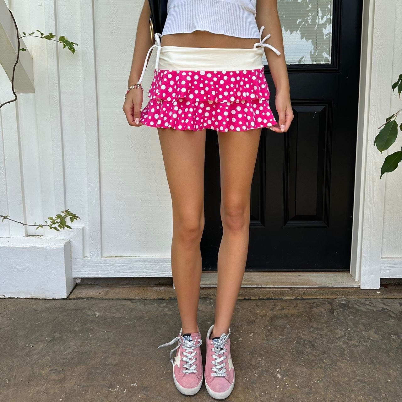 Vintage 90’s pink polka dot mini skirt