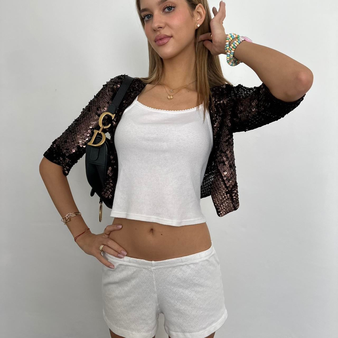 Vintage brown sequin cardigan top