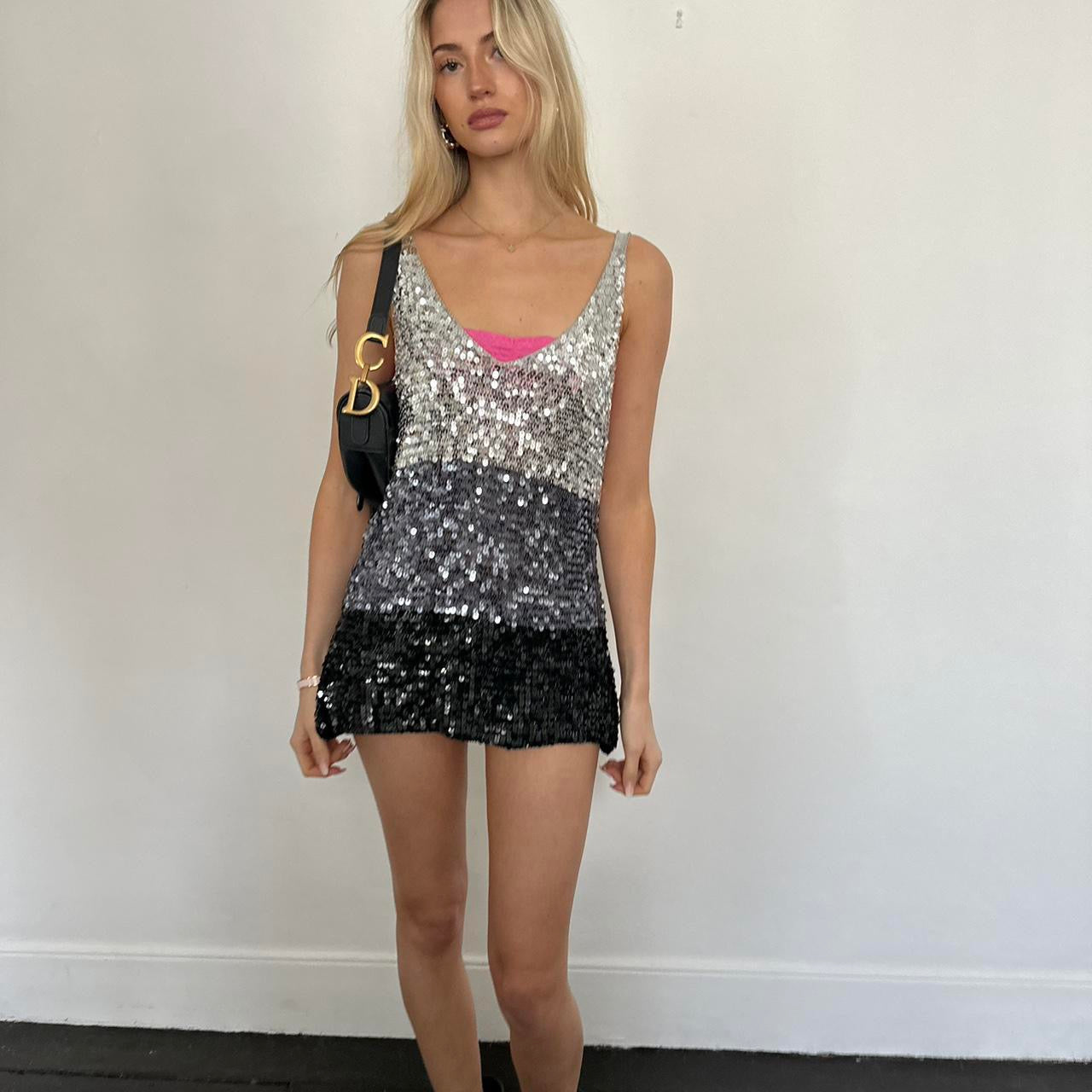 Vintage silver and black sequin cami top