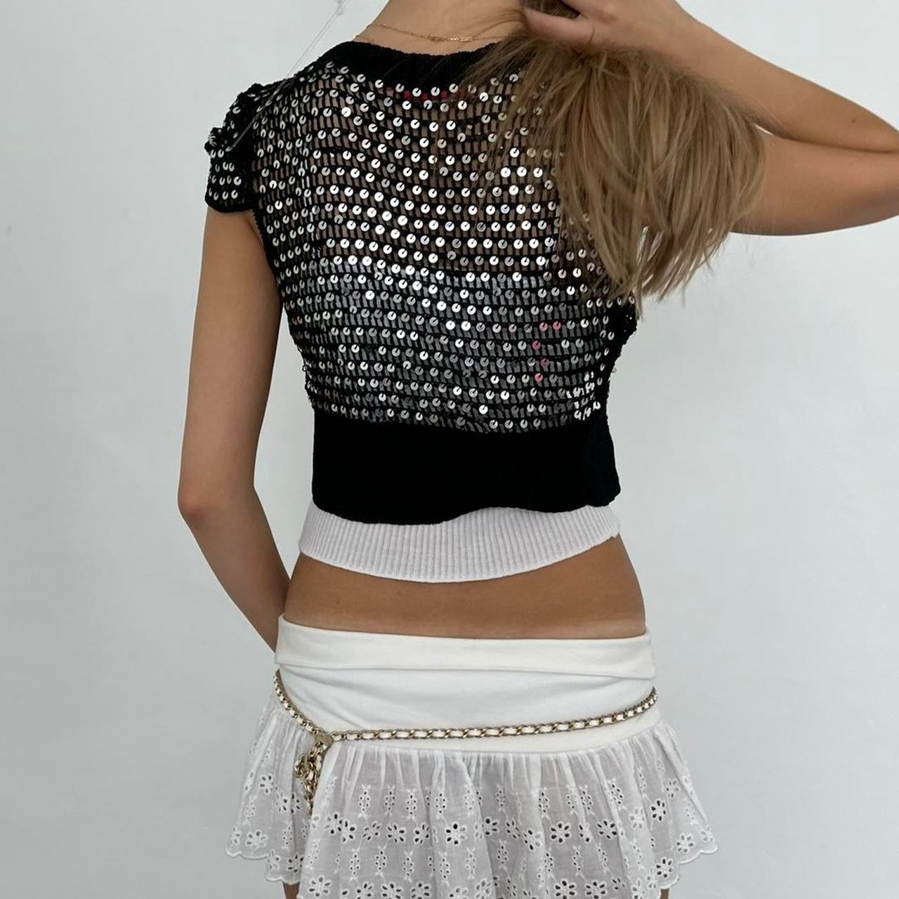 Vintage black sequin delicate layering top