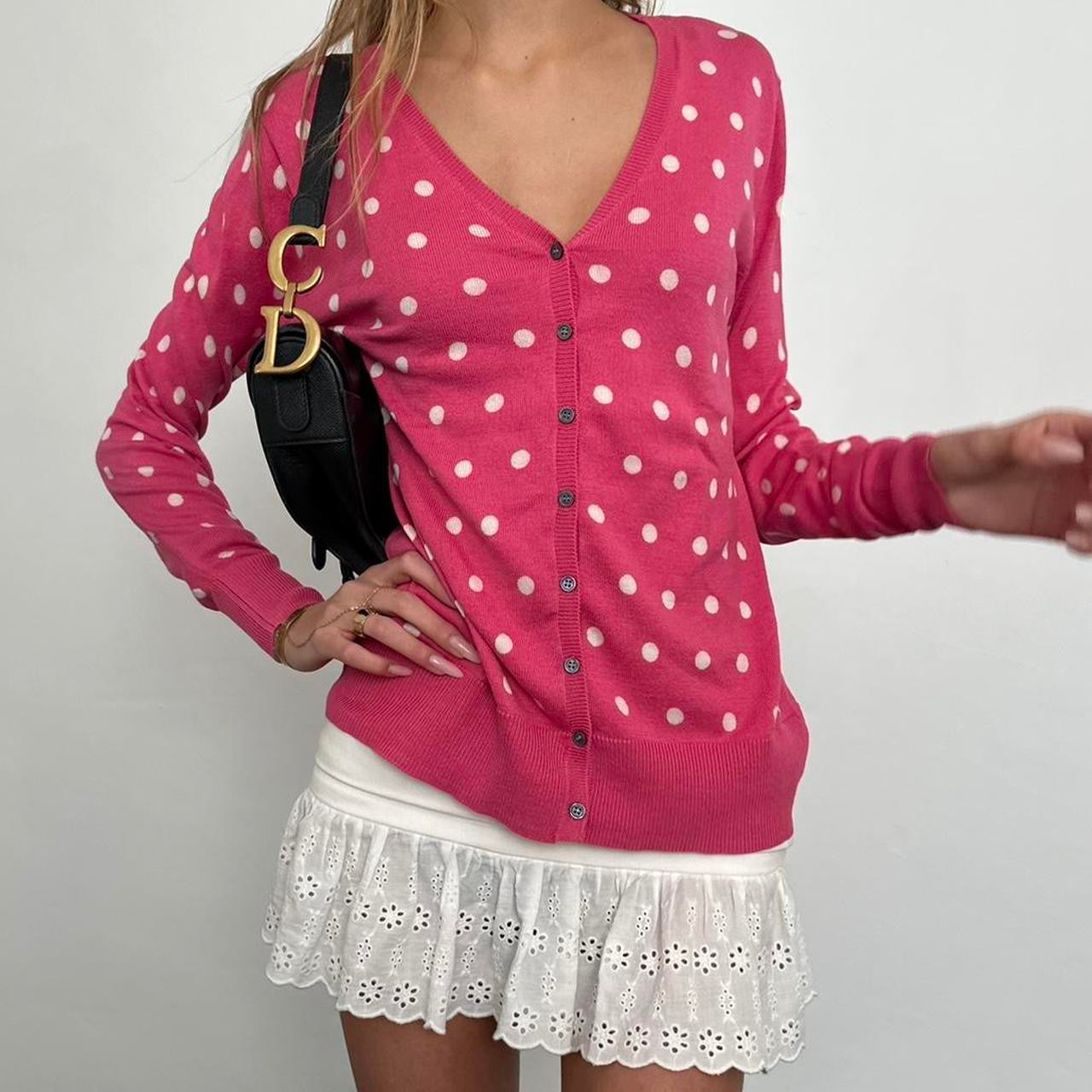 Vintage polka dot pink button cardigan top š