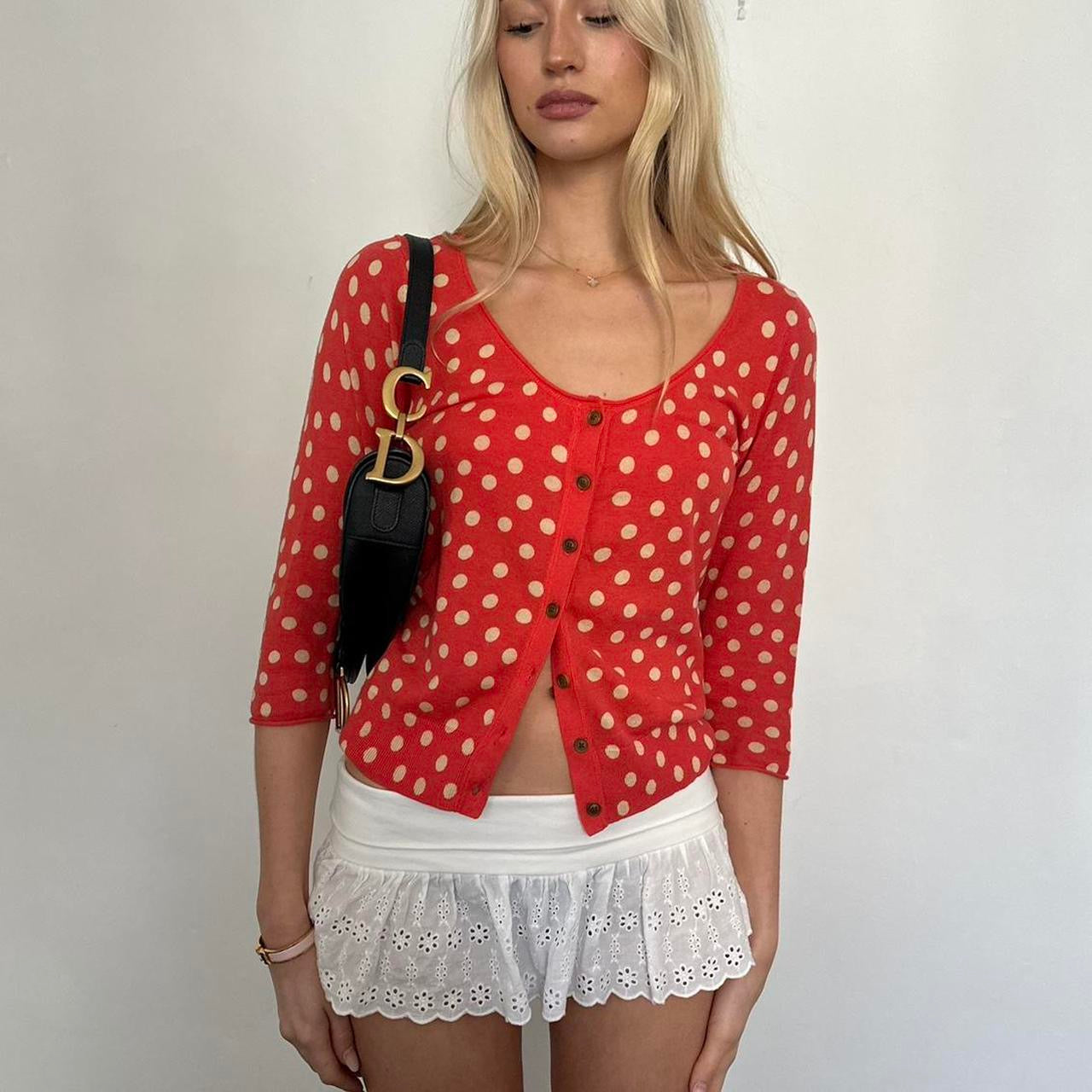 Vintage red polka dot cardigan top