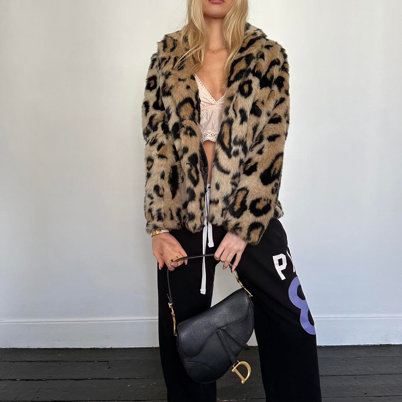 Vintage 2000’s animal print faux fur jacket