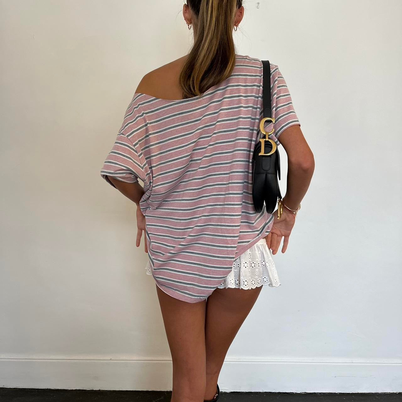 Vintage striped off the shoulder tee