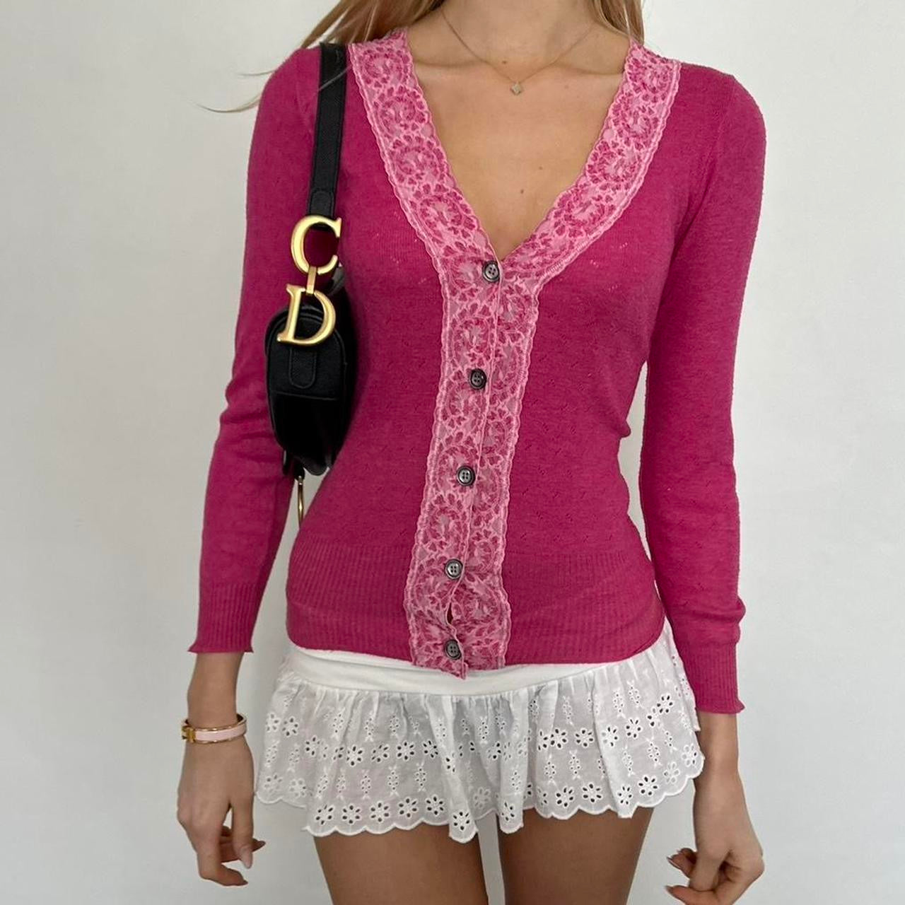 Vintage 90’s pink lace long sleeve cardigan top